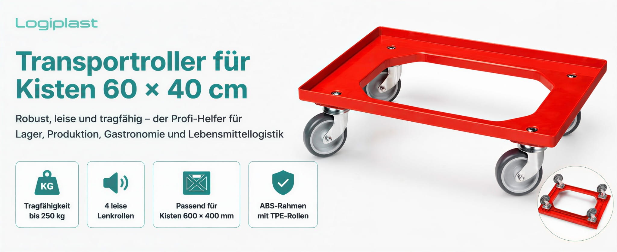 Logiplast Transportroller für Kisten 600 x 400 mm