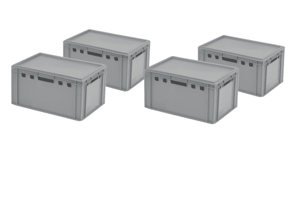 4 Stück E3-Kasten Grau mit 4 Deckel in Grau