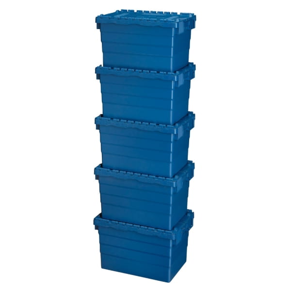 5 Stück Mehrwegbehälter mit Deckel 68L Volumen – ALC-Behälter Transportbox gestapelt