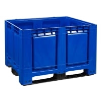 Palettenbox 680l 1200x1000x790 Blau - 3Kufen - geschlossen - lange Seite