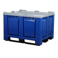 3 Stück Palettenboxen mit Deckel 680l 1200x1000x790 mm Blau - 3 Kufen lange Seite