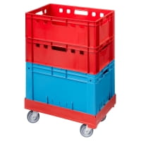 Beispielfoto Hygienetransportroller Typ-B Rot mit Kisten blau rot