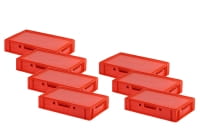7 Stück E1-Kasten Rot mit 7 Deckel in Rot