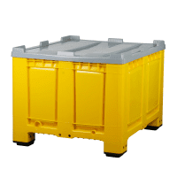 Palettenbox mit Deckel 680l 1200x1000x790 mm Gelb - 4 Füssen - geschlossen - kurze Seite