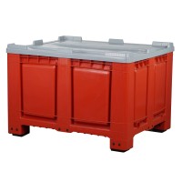 Palettenbox mit Deckel 680l 1200x1000x790 mm Rot - 4 Füsse - geschlossen