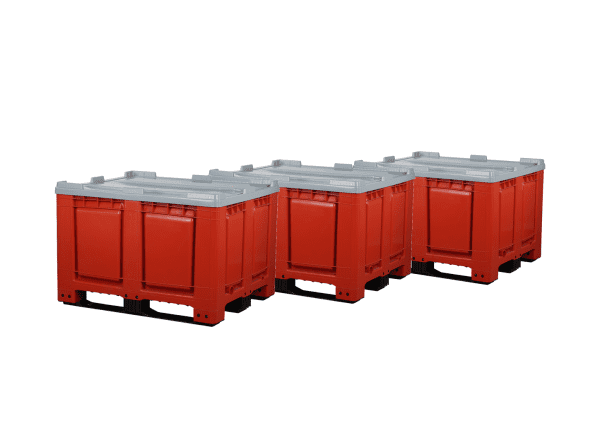 3 Stück Palettenboxen mit Deckel 680l 1200x1000x790 mm Rot - 3 Kufen