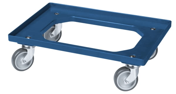 5 x Stück Transportroller Transportwagen Euroroller für Kisten 60 x 40 cm 4 Lenkrollen Blau lange Seite oben