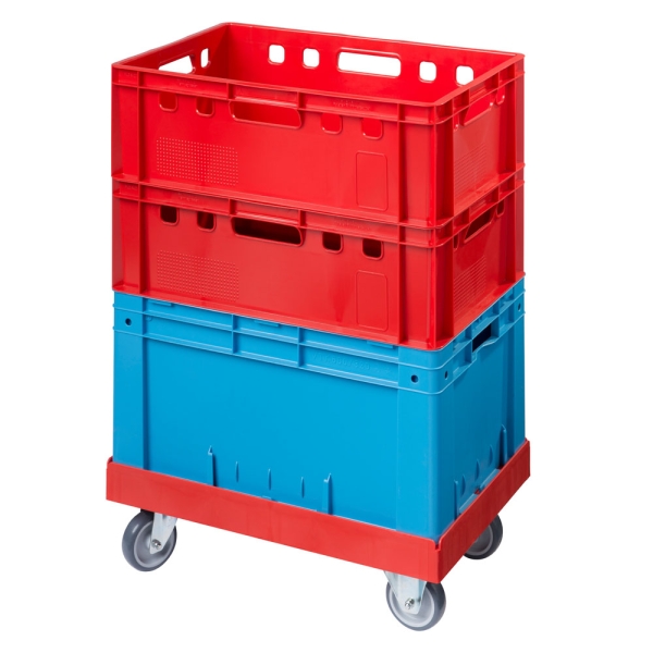 Transportroller Typ A Rot mit Kisten blau rot gestapelt