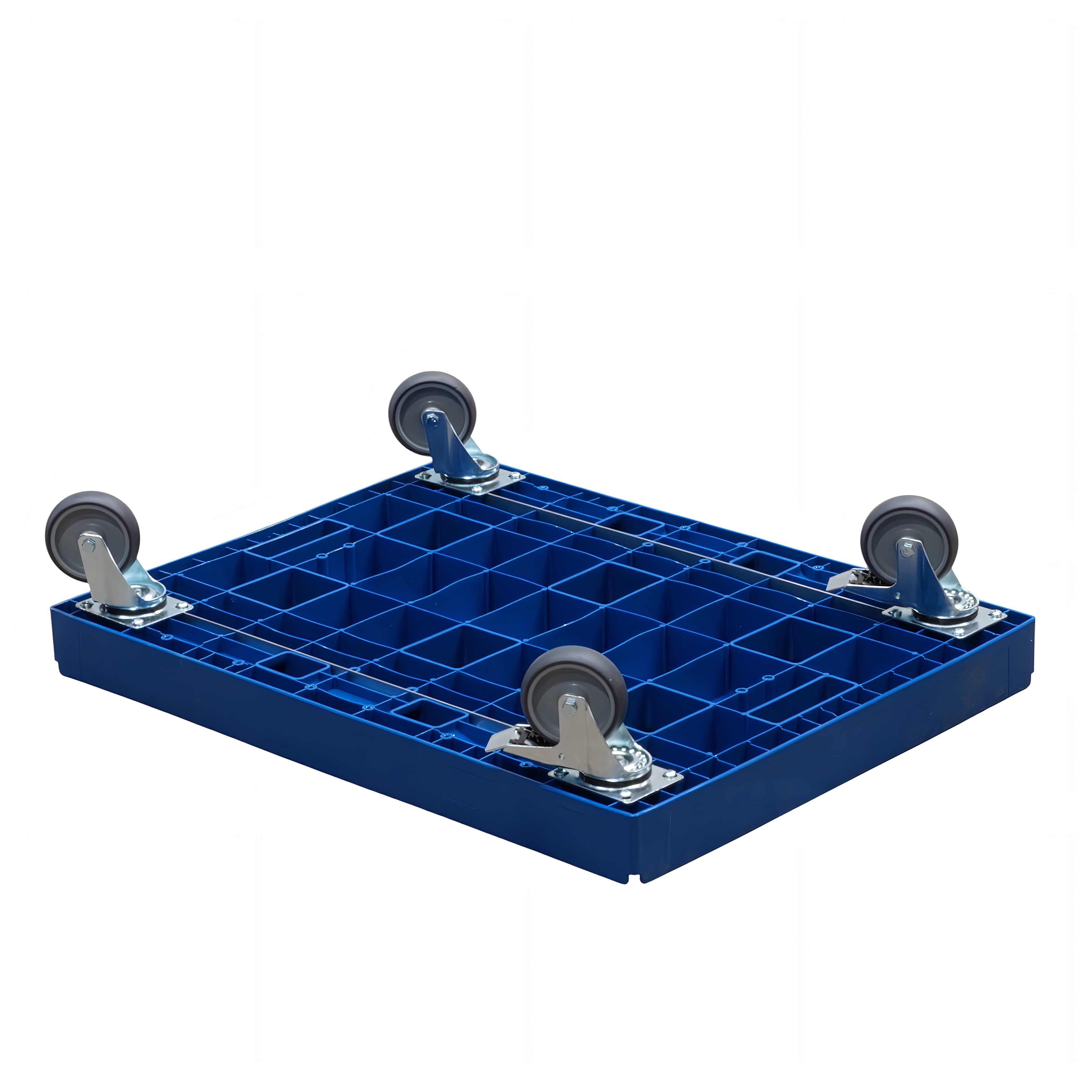 Transportroller Für Kisten 80x60 Cm – 4 Stück, 400 Kg Traglast, Gummirollen, 2 Lenkrollen Mit Bremse, PP