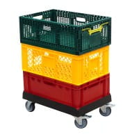 Transportroller - Typ B-F - für Kisten 600x400 mm mit 2 Bremsen Schwarz gestapelt