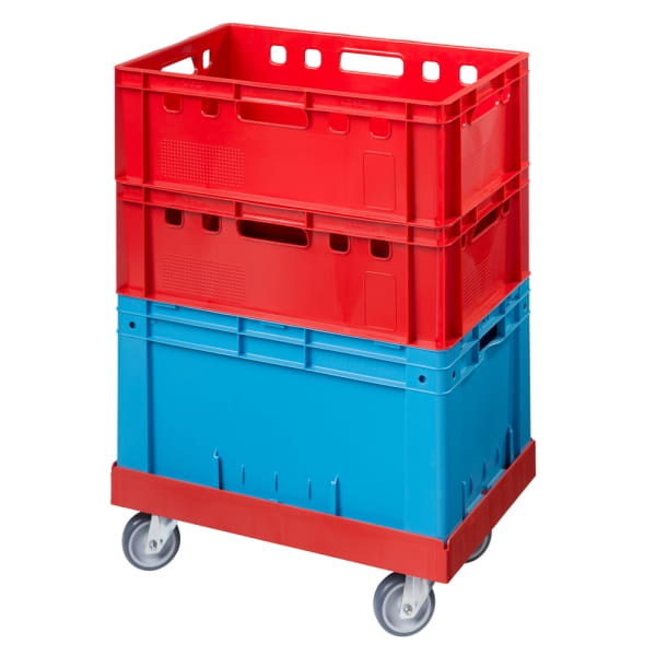 Transportroller Typ B Rot mit Kisten blau rot gestapelt