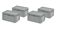 4 Stück E3-Kasten Grau mit 4 Deckel in Grau
