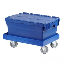 Distributionsbehälter 600 x 400 x 250 mm blau + Transportroller Typ B