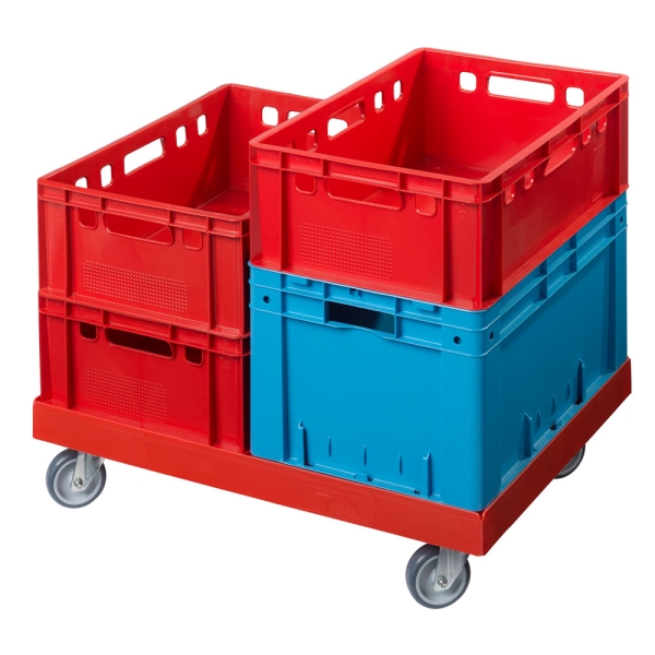 Transportroller Gigant Typ B Rot mit Kisten blau rot