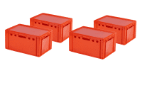 4 Stück E3-Kasten Rot mit 4 Deckel in Rot