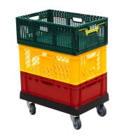 Transportroller - Typ B - für Kisten 600 x 400 mm mit 4 Lenkrollen Schwarz Gestapelt