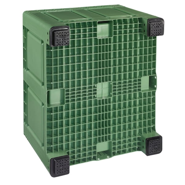 Palettenbox mit Deckel 680l 1200x1000x790 mm Grün - 4 Kufen - geschlossen unten