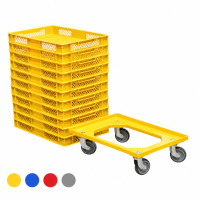 11 Stück Bäckerkisten / Brotkisten 600 x 400 x 70 mm und Transportroller versch. Farben