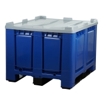 3 Stück Palettenboxen mit Deckel 680l 1200x1000x790 mm Blau - 3 Kufen kurze Seite