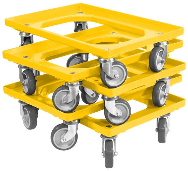 5 x Transportroller Transportwagen Euroroller für Kisten 60 x 40 cm 4 Lenkrollen Gelb gestapelt