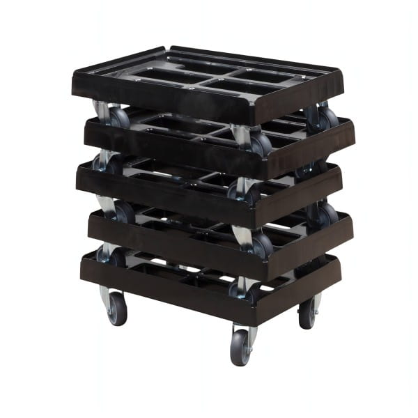 5 Stück Transportroller - Typ B - für Kisten 600 x 400 mm mit 4 Lenkrollen Schwarz