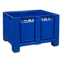 3 Stück Palettenbox mit Deckel 680l 1200x1000x790 mm Blau - 4 Füssen - geschlossen lang oben