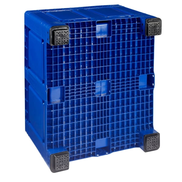 3 Stück Palettenbox mit Deckel 680l 1200x1000x790 mm Blau - 4 Füssen - geschlossen unten