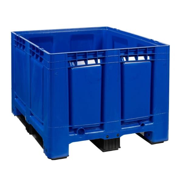 Palettenbox 680l 1200x1000x790 Blau - 3Kufen - geschlossen - kurze Seite