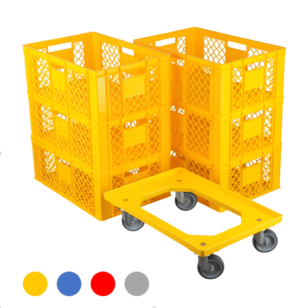 6 Stück Bäckerkisten 600 x 400 x 230 mm + 1 Transportroller Typ C versch. Farben