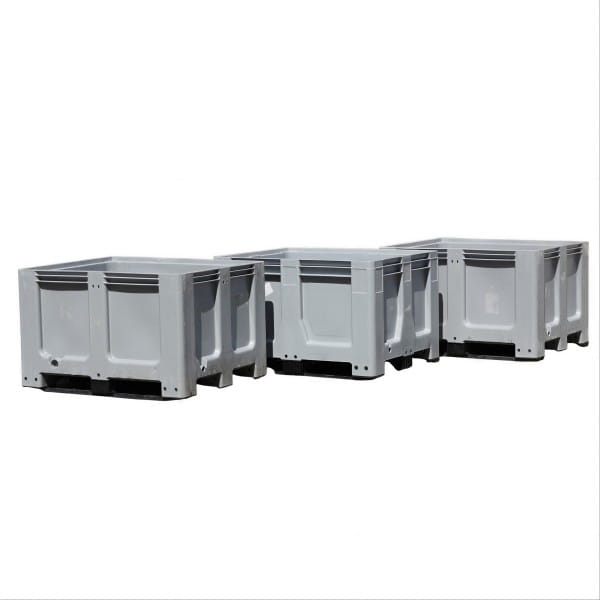 3 Stück Gebrauchte Palettenbox 3 Kufen - 1200 x 1000 x 760 mm - Grau