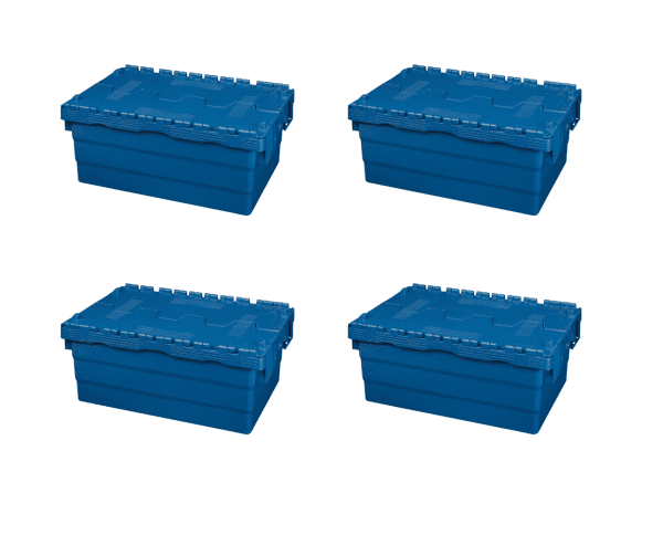 4 Stück Mehrwegbehälter mit Deckel 45L – ALC-Behälter Transportbox gestapelt