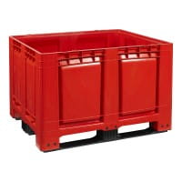 3 Stück Palettenboxen mit Deckel 680l 1200x1000x790 mm Rot - 3 Kufen - lange Seite oben