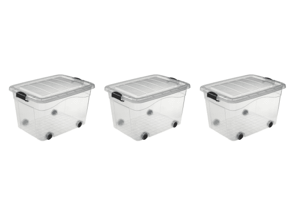 3 Stück Aufbewahrungsboxen 21 - 60L Volumen - 610 x 450 x 360 mm gestapelt
