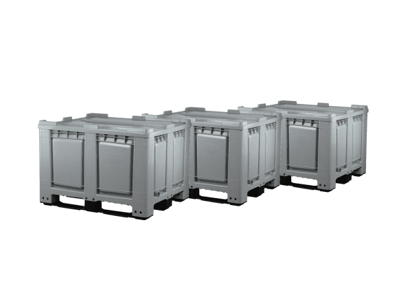 3 Stück Palettenboxen mit Deckel 680l 1200x1000x790 mm Grau - 3 Kufen 
