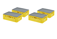 4 Stück E2-Kasten Gelb mit 4 Deckel in Grau