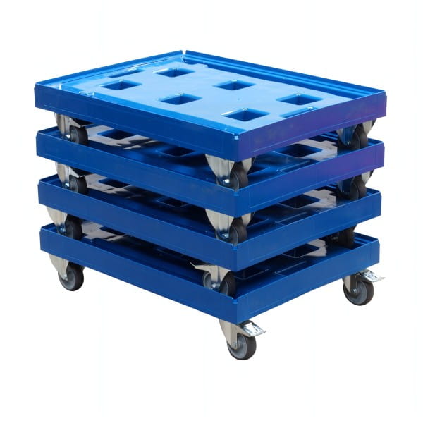 4 Stück Transportroller Gigant in Blau Typ A-F - 2 Bock- und 2 Lenkrollen mit Feststellbremse