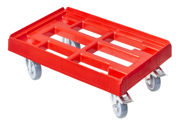 5 x Stück Transportroller Transportwagen für Kisten 600 x 400 mm mit 2 Bremsen Rot