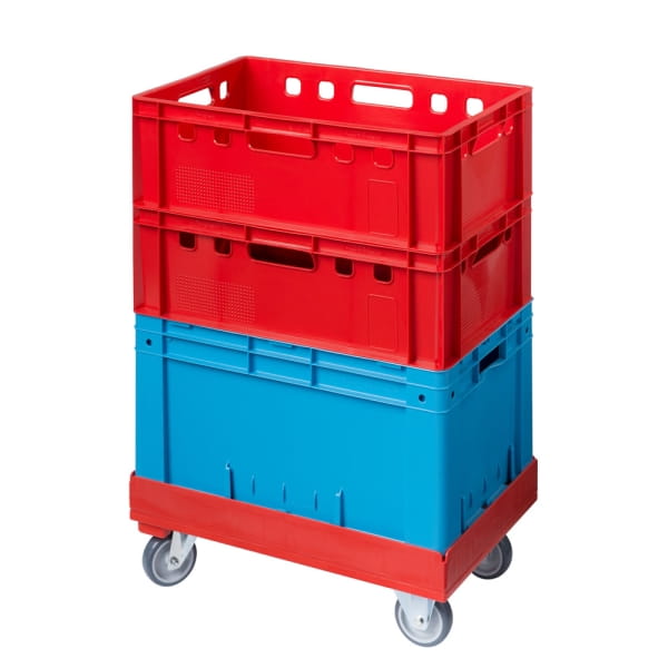 Hygienetransportroller Typ A Rot mit Kisten blau rot