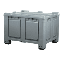 Palettenbox mit Deckel 680l 1200x1000x790 Grau - 4 Füssen - geschlossen - lange Seite