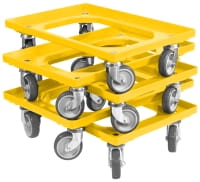 5 x Transportroller Transportwagen Euroroller für Kisten 60 x 40 cm 4 Lenkrollen Gelb gestapelt