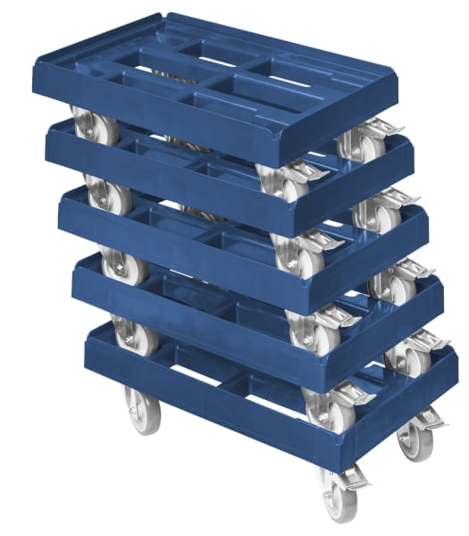 5 x Stück Transportroller Transportwagen für Kisten 600 x 400 mm mit 2 Bremsen Blau