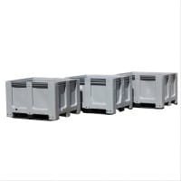 3 Stück Gebrauchte Palettenbox 3 Kufen - 1200 x 1000 x 760 mm - Grau