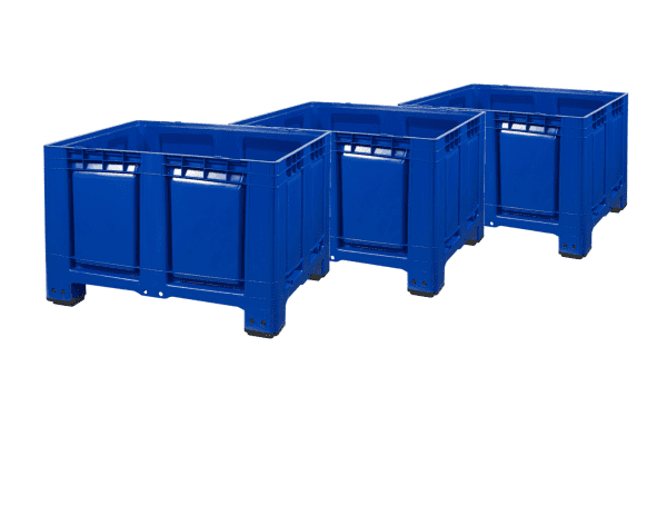 3 Stück Palettenboxen 1200x1000x790 mm Blau - 4 Füssen - 680L