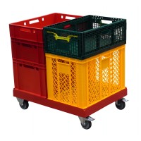 Transportroller Gigant in Rot Typ A-F - 2 Bock- und 2 Lenkrollen mit Feststellbremse Boxen