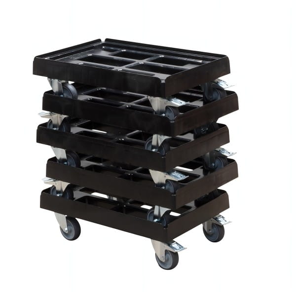 5 x Stück Transportroller - Typ B-F - für Kisten 600x400 mm mit 2 Bremsen Schwarz