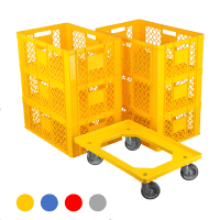 6 Stück Bäckerkisten 600 x 400 x 230 mm + 1 Transportroller Typ C versch. Farben