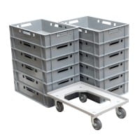 12 Stück E1-Kasten grau + 1 Transportroller Typ C grau