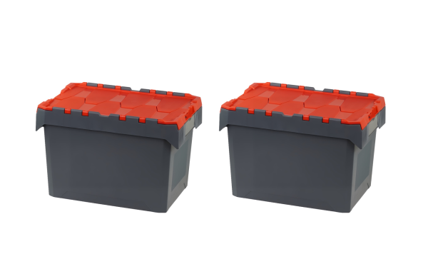 2 Stück Mehrwegbehälter / Distributionsbehälter 600 x 400 x 340 mm 70 Ltr. Volumen Grau / Rot
