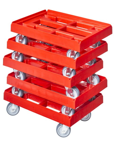 5 x Stück Transportroller Transportwagen für Kisten 600 x 400 mm mit 4 Lenkrollen Rot